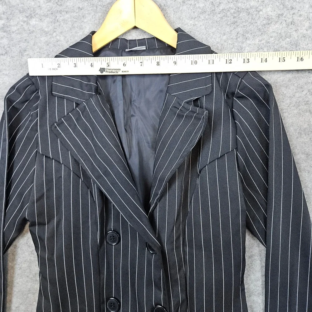 Spirit Halloween Pinstriped Long Blazer Black Double‎ Breasted Size M Gangster